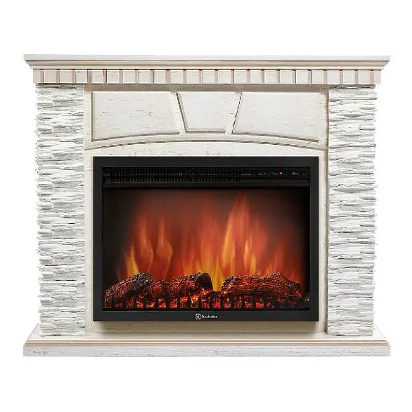 Портал Firelight Porto 25 (камень белый/шпон беленый дуб)