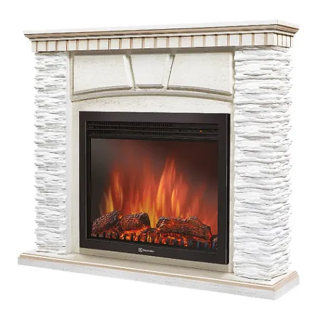 Портал Firelight Porto 25 (камень белый/шпон беленый дуб)