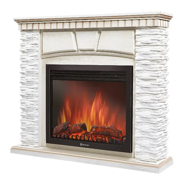 Портал Firelight Porto 25 (камень белый/шпон беленый дуб)