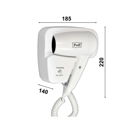 Puff-1200B фен для волос, белый, с доп. розеткой